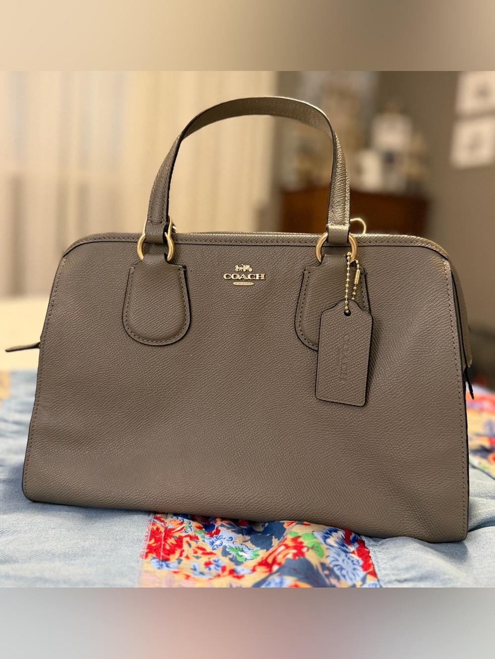 Coach taupe grey NOLITA Leather Dome Satchel with Gold Hardware